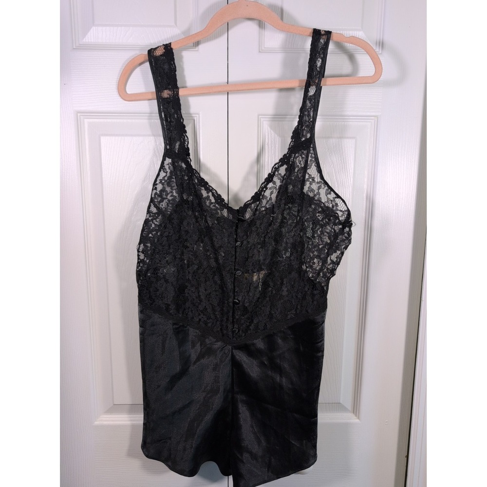 Vintage 90s Victorias Secret Gold Label Black Lace Teddy Large Lingerie Romper